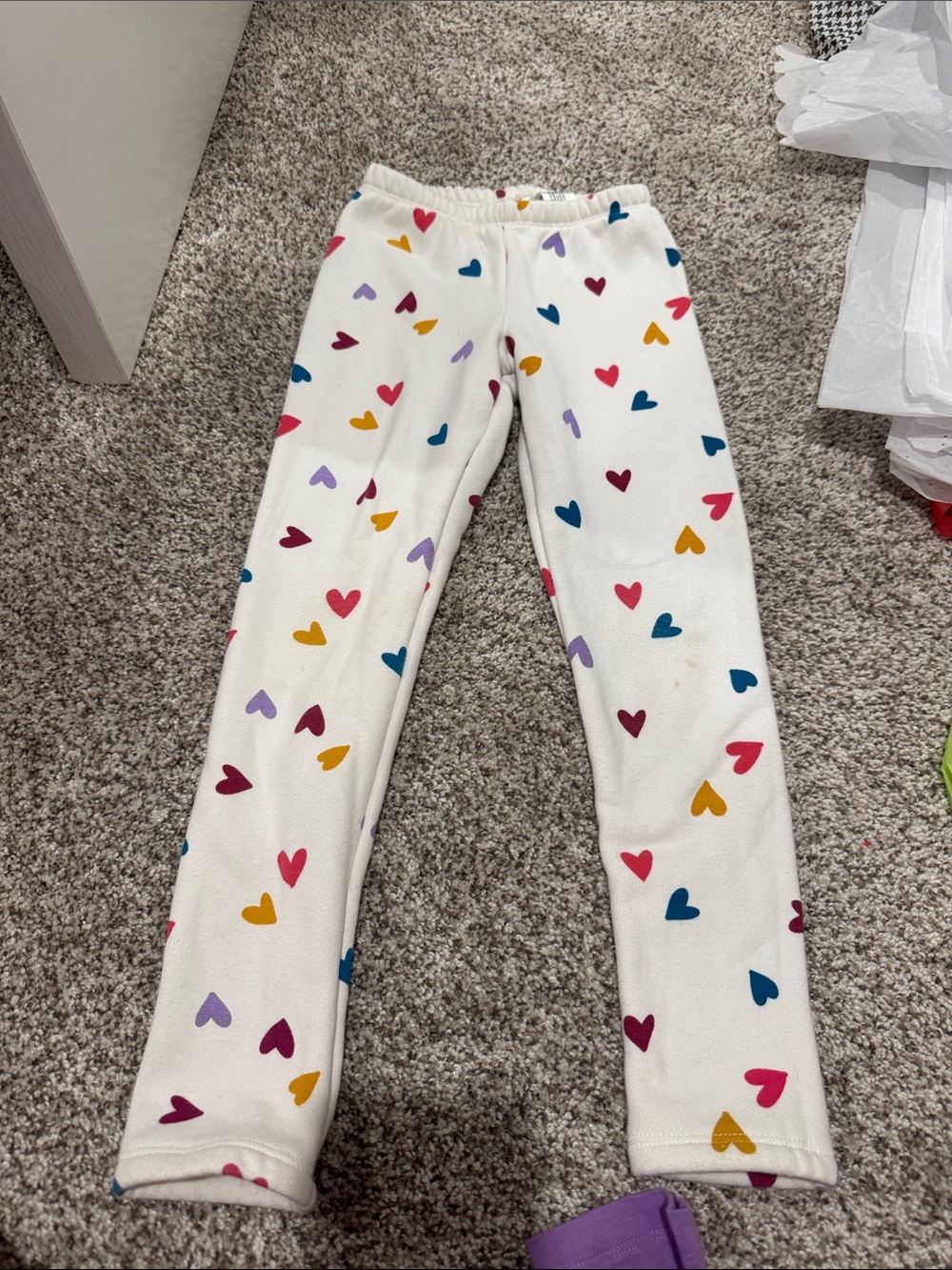 Kids Heart Print Fleece Bottoms - White